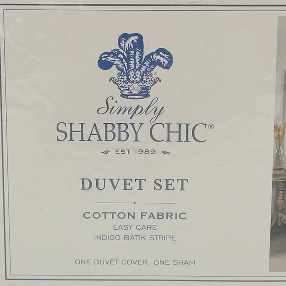 Simply Shabby Chic Duvet Set Indigo Batik Stripe Floral Blue 2 Pc TWIN Size NEW